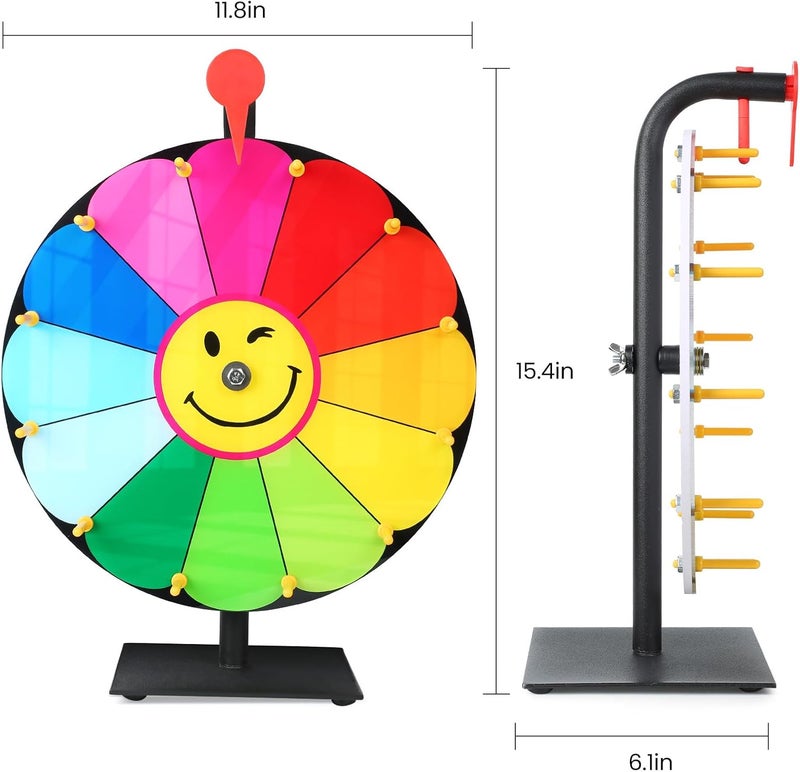 Delizon 12 Inch Color Prize Wheel, 12 Slot Spinning Wheel Fortune Game, Holiday Activities, Party, Classroom or Home Education, Sunflower Pattern - Image 2